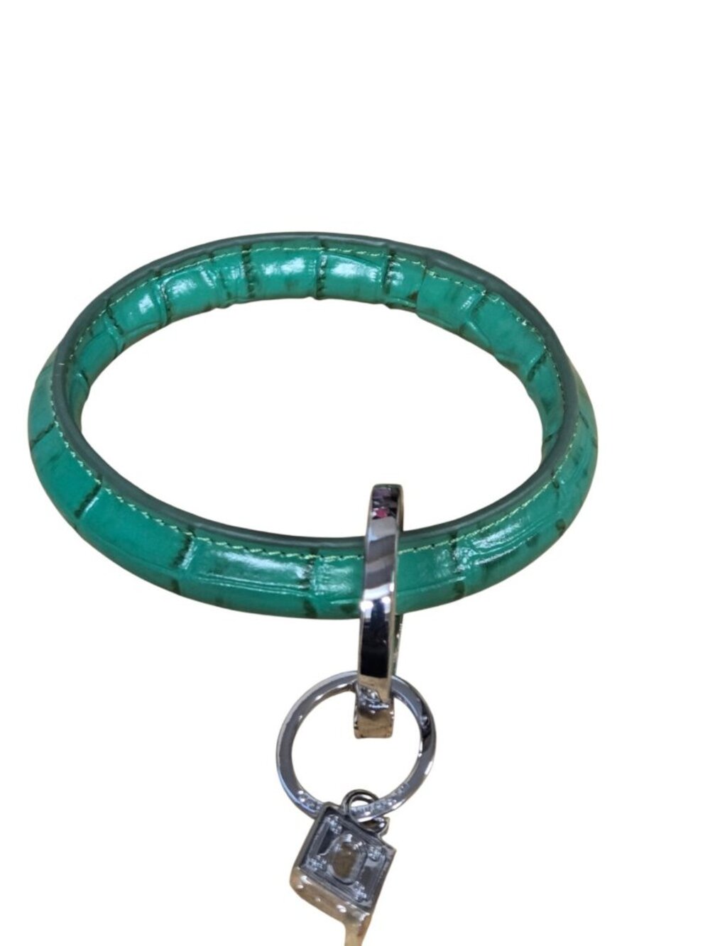 Oventure Leather Big O Key Ring Kelly Green Croc Embossed  4 Inch Bangle